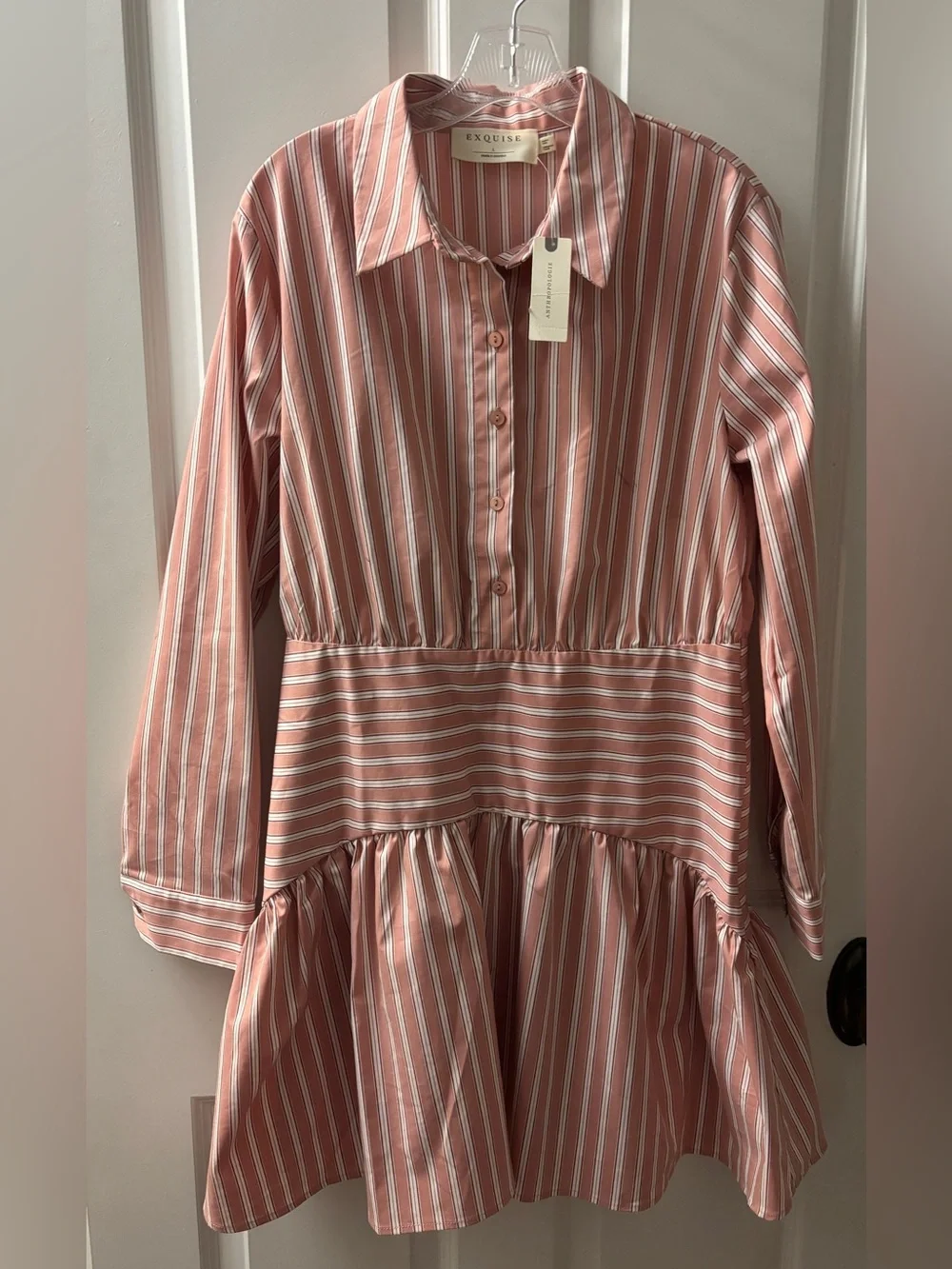 NEW Anthropologie Tobie Pink Stripe Mini Shirt Dress - Large